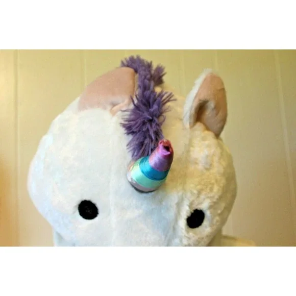 Unicorn Plush Dangle Hat O /S White Purple Pink Rainbow Costumes Winter Beanie - Picture 3 of 5